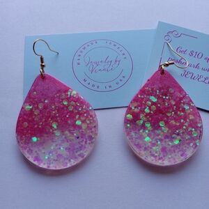 Hand Crafted Pink and Gold Teardrop Earrings